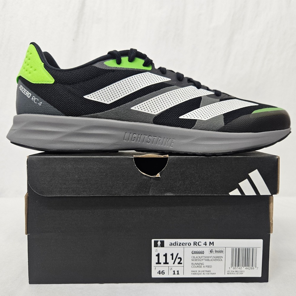 Adidas Adizero RC 4 Running Shoes GX6660 Black Signal Green Men's Size 11.5